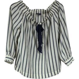 J.Crew Navy Blue Stripe Off the Shoulder Top Sailor Bow Tie Blouse